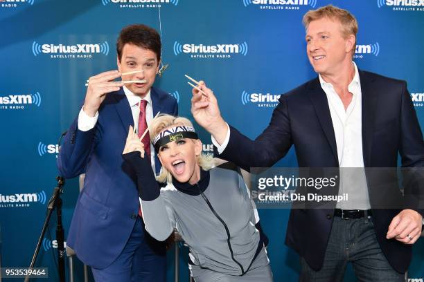 Ralph Macchio, Jenny McCarthy, and William Zabka at SiriusXM Studios on May 1, 2018 in New York City.