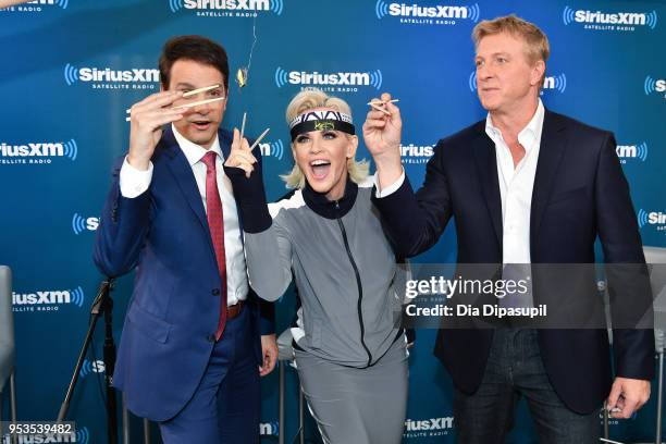 Ralph Macchio, Jenny McCarthy, and William Zabka at SiriusXM Studios on May 1, 2018 in New York City.