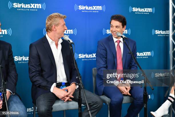 William Zabka and Ralph Macchio visit SiriusXM Studios on May 1, 2018 in New York City.