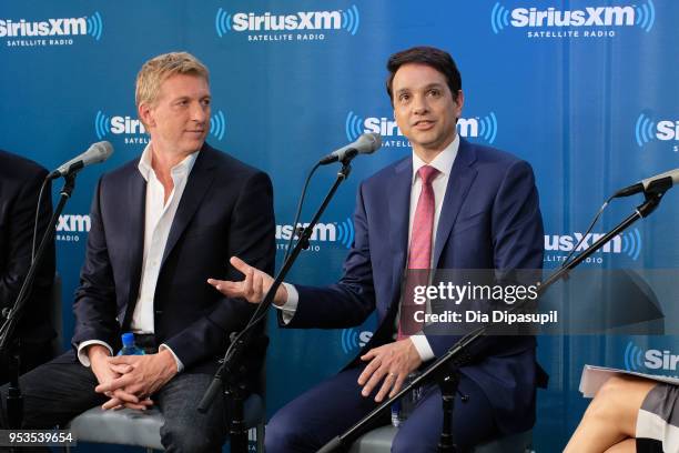 William Zabka and Ralph Macchio visit SiriusXM Studios on May 1, 2018 in New York City.