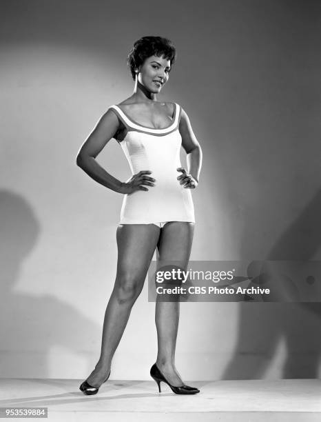 Portrait of Lulu Guerrero, a show girl on The Jackie Gleason Show. Lulu is a Dominican-born singer and model, lives in the Bronx. New York, NY....