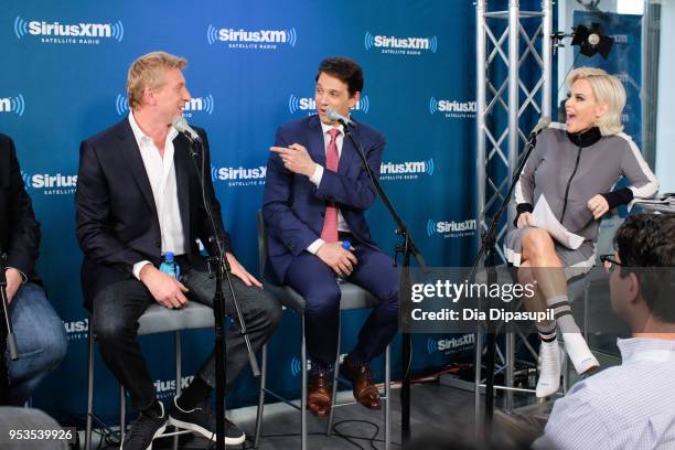 Jenny McCarthy interviews Ralph Macchio and William Zabka at SiriusXM Studios on May 1, 2018 in New York City.