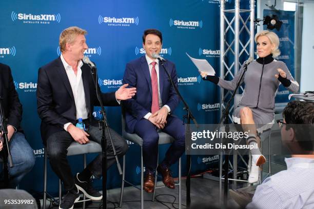 Jenny McCarthy interviews Ralph Macchio and William Zabka at SiriusXM Studios on May 1, 2018 in New York City.