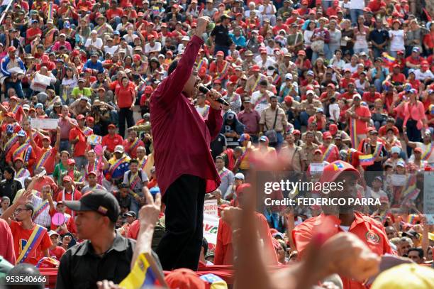 Venezuelan President Nicolas Maduro delivers a speech during a May Day rally in Caracas, on May 1, 2018.