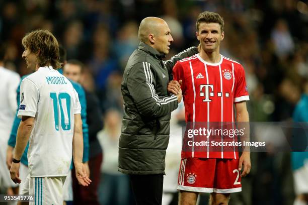 Arjen Robben of Bayern Munchen, Thomas Muller of Bayern Munchen during the UEFA Champions League match between Real Madrid v Bayern Munchen at the...