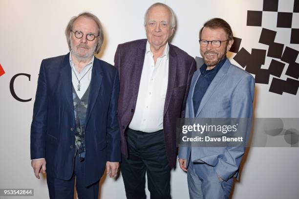 Benny Andersson, Sir Tim Rice and Bjorn Ulvaeus attend the press night after party for "Chess" at St Martins Lane on May 1, 2018 in London, England.