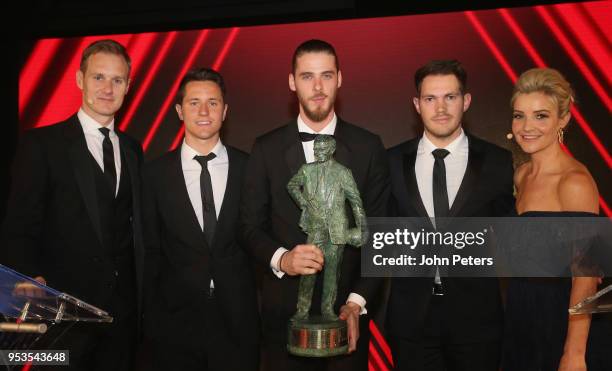 David de Gea of Manchester United is presented with the Fans' Player of the Season award by Ander Herrera at the club's annual Player of the Year...