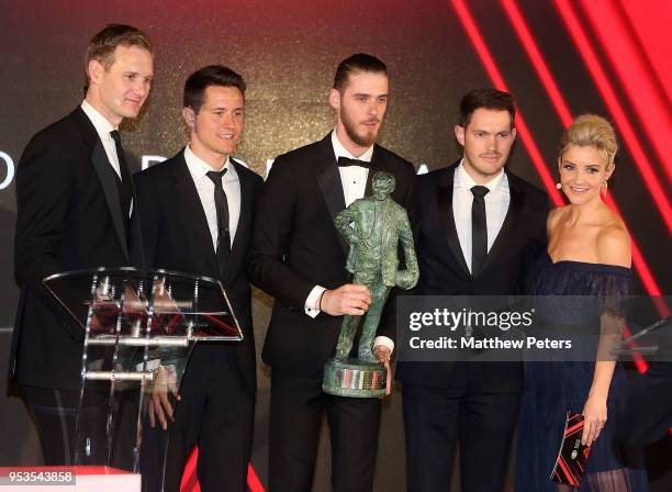 David de Gea of Manchester United is presented with his Fans' Player of the Season award by Ander Herrera at Manchester United's annual Player of the...