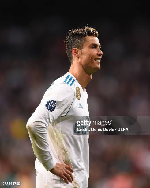 Cristiano Ronaldo of Real Madrid celebrates as they reach the final after the UEFA Champions League Semi Final Second Leg match between Real Madrid...