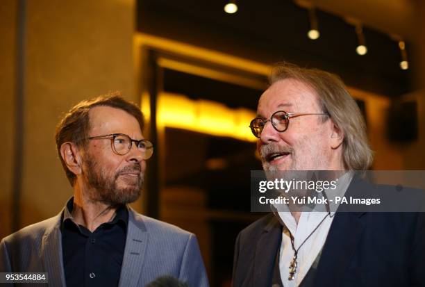 Bjorn Ulvaeus and Benny Andersson from Abba, during the aftershow for the press night of the musical Chess, at the London Coliseum in central London.