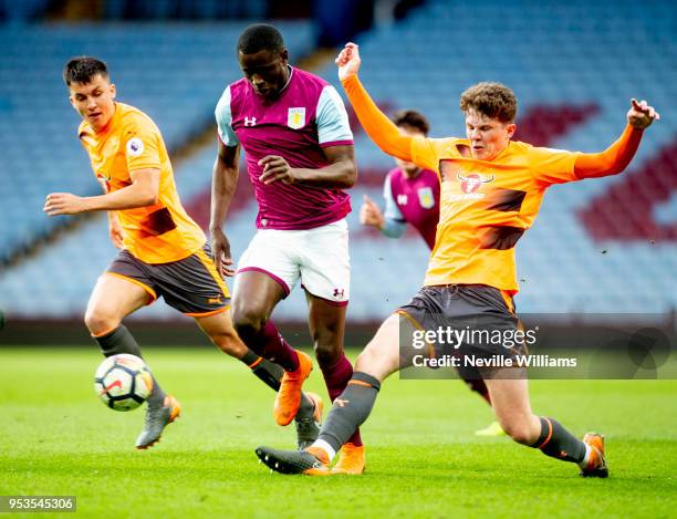 Kienan Davis of Aston Villa during the Premier League 2 play off semi final match between Aston Villa and Reading at Villa Park on May 01, 2018 in...