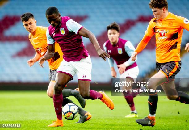 Kienan Davis of Aston Villa during the Premier League 2 play off semi final match between Aston Villa and Reading at Villa Park on May 01, 2018 in...