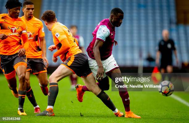 Kienan Davis of Aston Villa during the Premier League 2 play off semi final match between Aston Villa and Reading at Villa Park on May 01, 2018 in...