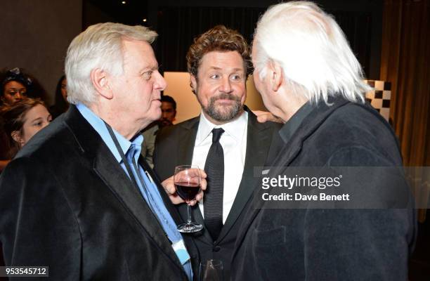 Cast member Michael Ball poses with producers Michael Grade and Michael Linnit at the press night after party for "Chess" at St Martins Lane on May...