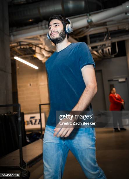 Alex Abrines of the Oklahoma City Thunder arrives to the arena prior to Game Six of the Western Conference Quarterfinals during the 2018 NBA Playoffs...