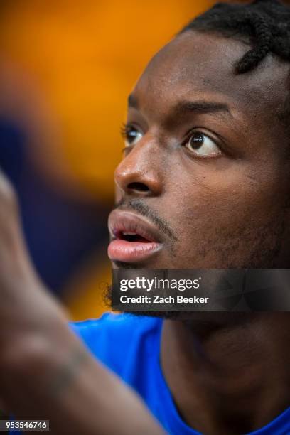 Jerami Grant of the Oklahoma City Thunder looks on prior to Game Six of the Western Conference Quarterfinals during the 2018 NBA Playoffs against the...