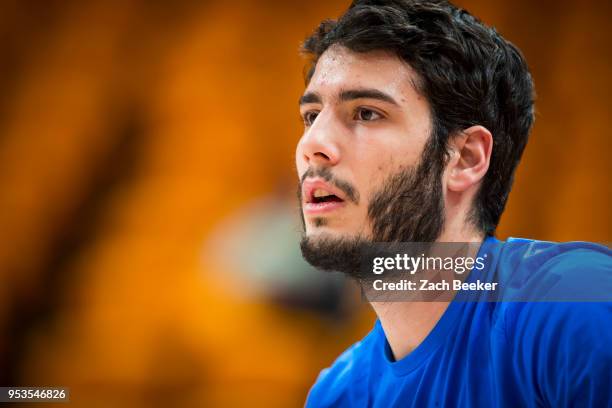 Alex Abrines of the Oklahoma City Thunder warms up prior to Game Six of the Western Conference Quarterfinals during the 2018 NBA Playoffs against the...