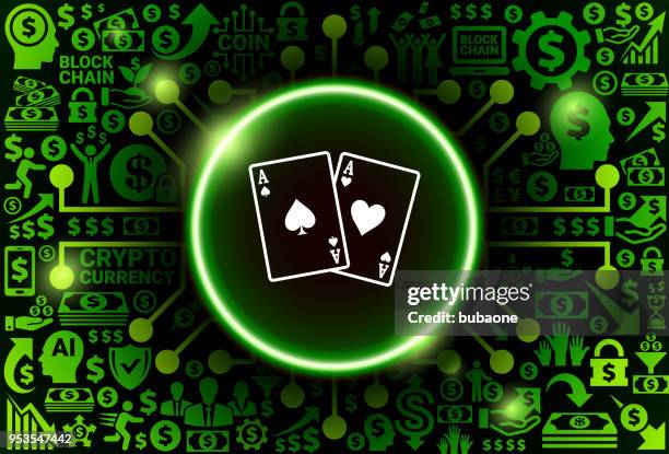 ace of spades und herz-symbol auf geld und kryptowährung hintergrund - gambling chip stock-grafiken, -clipart, -cartoons und -symbole