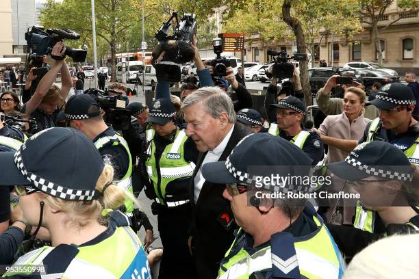 Cardinal George Pell arrives at Melbourne Magistrates' Court on May 2, 2018 in Melbourne, Australia. Cardinal Pell was committed to stand trial on...