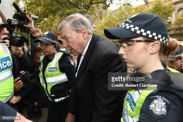 Cardinal George Pell arrives at Melbourne Magistrates' Court on May 2, 2018 in Melbourne, Australia. Cardinal Pell was committed to stand trial on...