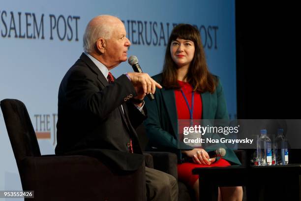 Ben Cardin and Lahav Harkov speak onstage during the Jerusalem Post New York Annual Conference at the New York Marriott Marquis Hotel on April 29,...