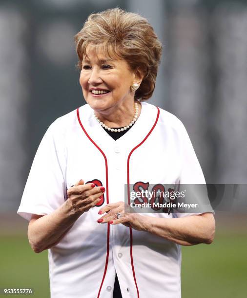 Former United States Senator Elizabeth Dole looks on before the game between the Boston Red Sox and the Kansas City Royals at Fenway Park on May 1,...