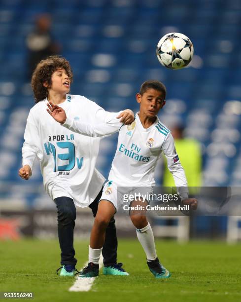 Cristiano Ronaldo Jr. Shows off his skills with Enzo Gattuso Alves Vieira, the son of Marcelo after the UEFA Champions League Semi Final Second Leg...