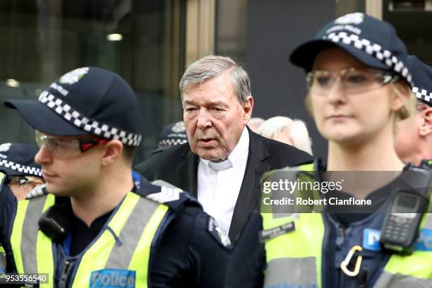 Cardinal George Pell leaves Melbourne Magistrates' Court on May 2, 2018 in Melbourne, Australia. Cardinal Pell was committed to stand trial on...