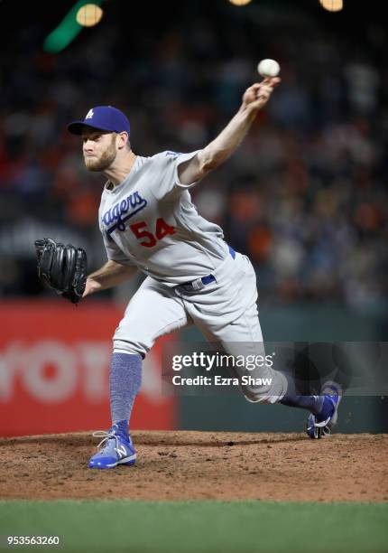 Tony Cingrani of the Los Angeles Dodgers pitches against the San Francisco Giants at AT&T Park on April 27, 2018 in San Francisco, California.