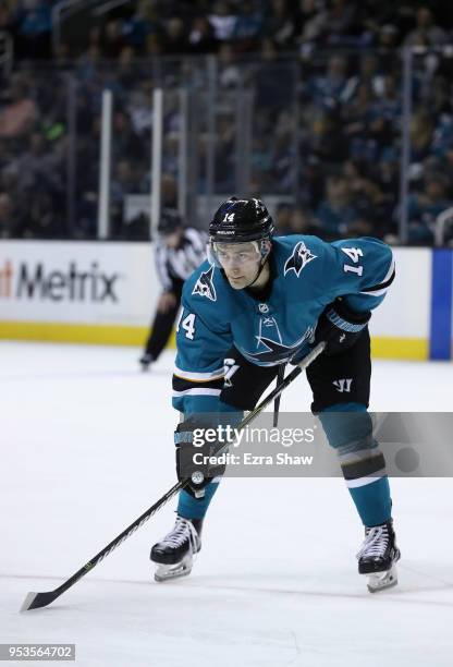 Dylan Gambrell of the San Jose Sharks in action against the Colorado Avalanche at SAP Center on April 5, 2018 in San Jose, California.