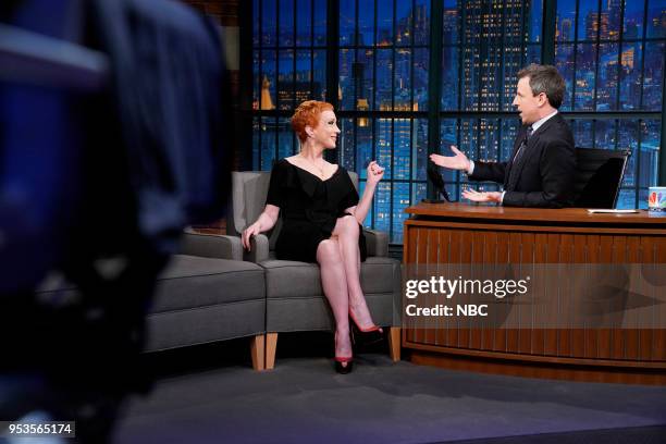 Episode 679 -- Pictured: Comedian Kathy Griffin during an interview with host Seth Meyers on May 1, 2018 --