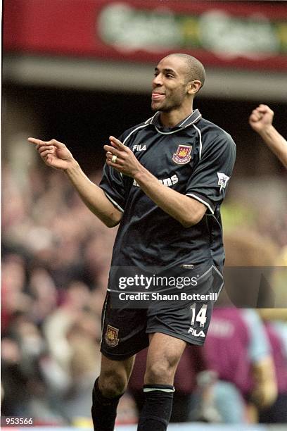 Frederic Kanoute of West Ham celebrates during the FA Carling Premiership match against Aston Villa at Villa Park in Birmingham, England. The game...