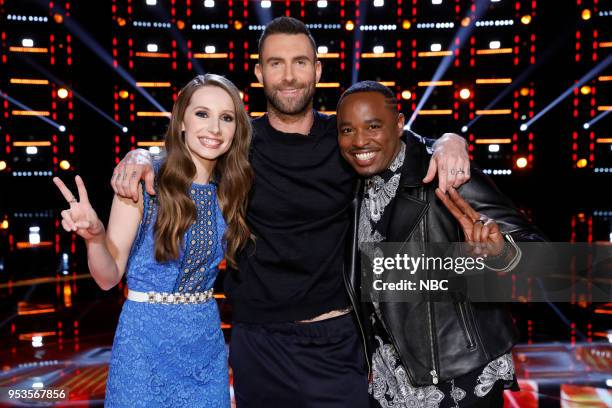 Live Top 11" Episode 1416B -- Pictured: Jackie Verna, Adam Levine, Rayshun Lamarr --