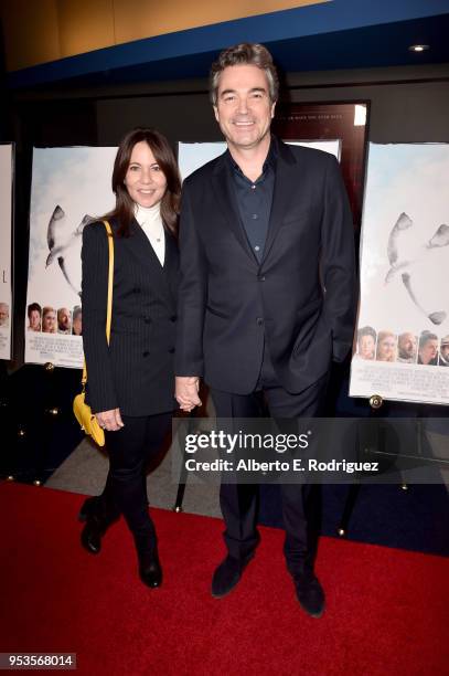 Leslie Urdang and Jon Tenney attend the premiere of Sony Pictures Classics' "The Seagull" at Writers Guild Theater on May 1, 2018 in Beverly Hills,...