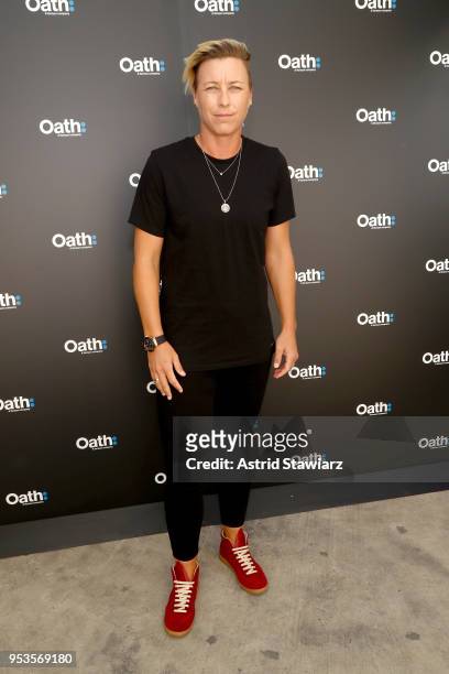 Soccer player Abby Wambach attends Oath NewFront at Pier 26 on May 1, 2018 in New York City.