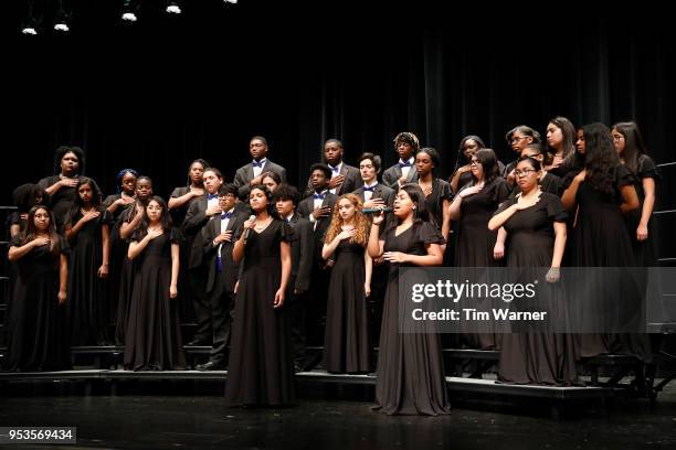 The Willowridge High School choir performs at the GRAMMY Signature Schools Enterprise Award Presentation at Willowridge High School on May 1, 2018 in...