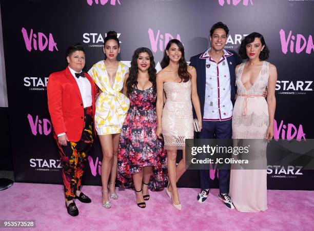 Actors Ser Anzoategui, Melissa Barrera, Chelsea Rendon, Maria Elena Laas, Carlos Miranda and Mishel Prada attend Starz 'Vida' premiere at Regal LA...