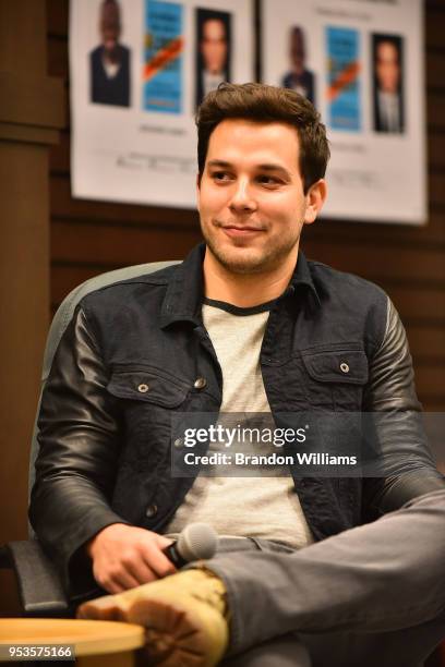 Actor Skylar Astin hosts the book signing for "The Incredible True Story of Blondy Baruti" at Barnes & Noble at The Grove on May 1, 2018 in Los...