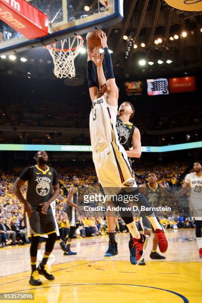 Nikola Mirotic of the New Orleans Pelicans dunks the ball against the Golden State Warriors in Game Two of Round Two of the 2018 NBA Playoffs on May...