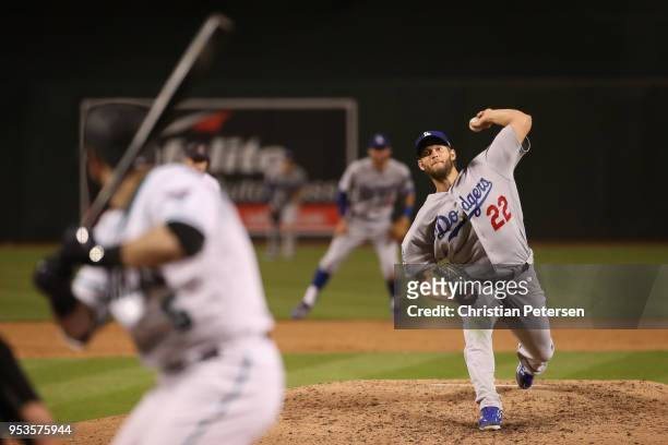 Starting pitcher Clayton Kershaw of the Los Angeles Dodgers pitches against Alex Avila of the Arizona Diamondbacks during the fourth inning of the...