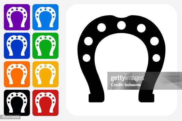 horseshoe icon square button set - horseshoe stock illustrations