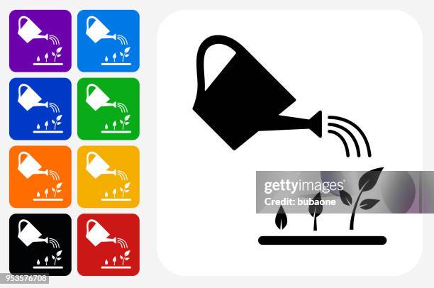 watering plants icon square button set - different hobbies stock illustrations