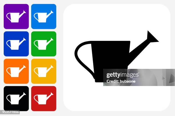watering can icon square button set - different hobbies stock illustrations