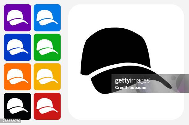 golf cap icon square button set - multiple hats stock illustrations