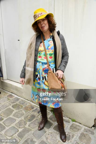 Hat designer Marie Mirabelle Desnos from Mira Belle Chapeaux attends Zelia Van Den Bulke Aprons show At Zelia Abbesses Shop on May 1, 2018 in Paris,...