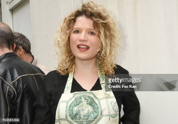 Theater actress Taos Sonzogni attends Zelia Van Den Bulke Aprons show At Zelia Abbesses Shop on May 1, 2018 in Paris, France.