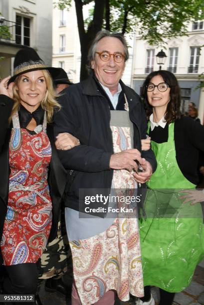 Olivia Zeltner, singer Philippe Lavil and designer Zelia Van den Bulke attend Zelia Van Den Bulke Aprons show At Zelia Abbesses Shop on May 1, 2018...