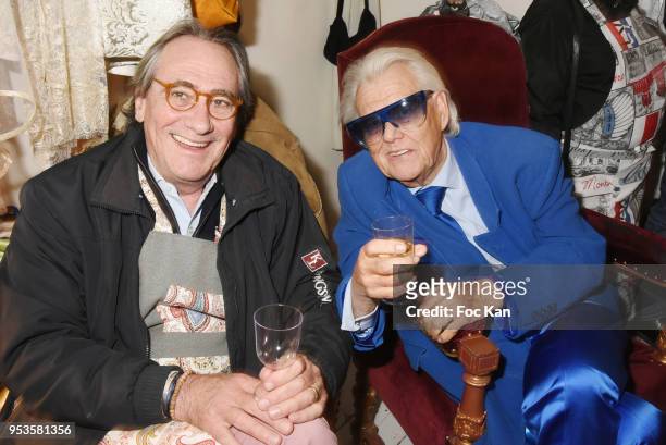 Singer Philippe Lavil and Michou from Cabaret Chez Michou attend Zelia Van Den Bulke Show At Zelia Abbesses Shop on May 1, 2018 in Paris, France.