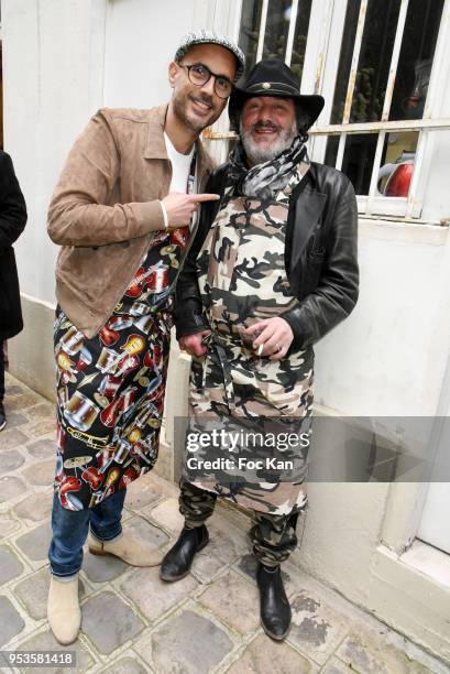 Singers Marc Fichel and Rachid Taha attend Zelia Van Den Bulke Aprons show At Zelia Abbesses Shop on May 1, 2018 in Paris, France.