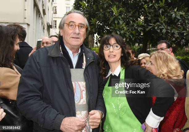 Singer Philippe Lavil and designer Zelia Van den Bulke attend Zelia Van Den Bulke Aprons Show At Zelia Abbesses Shop on May 1, 2018 in Paris, France.